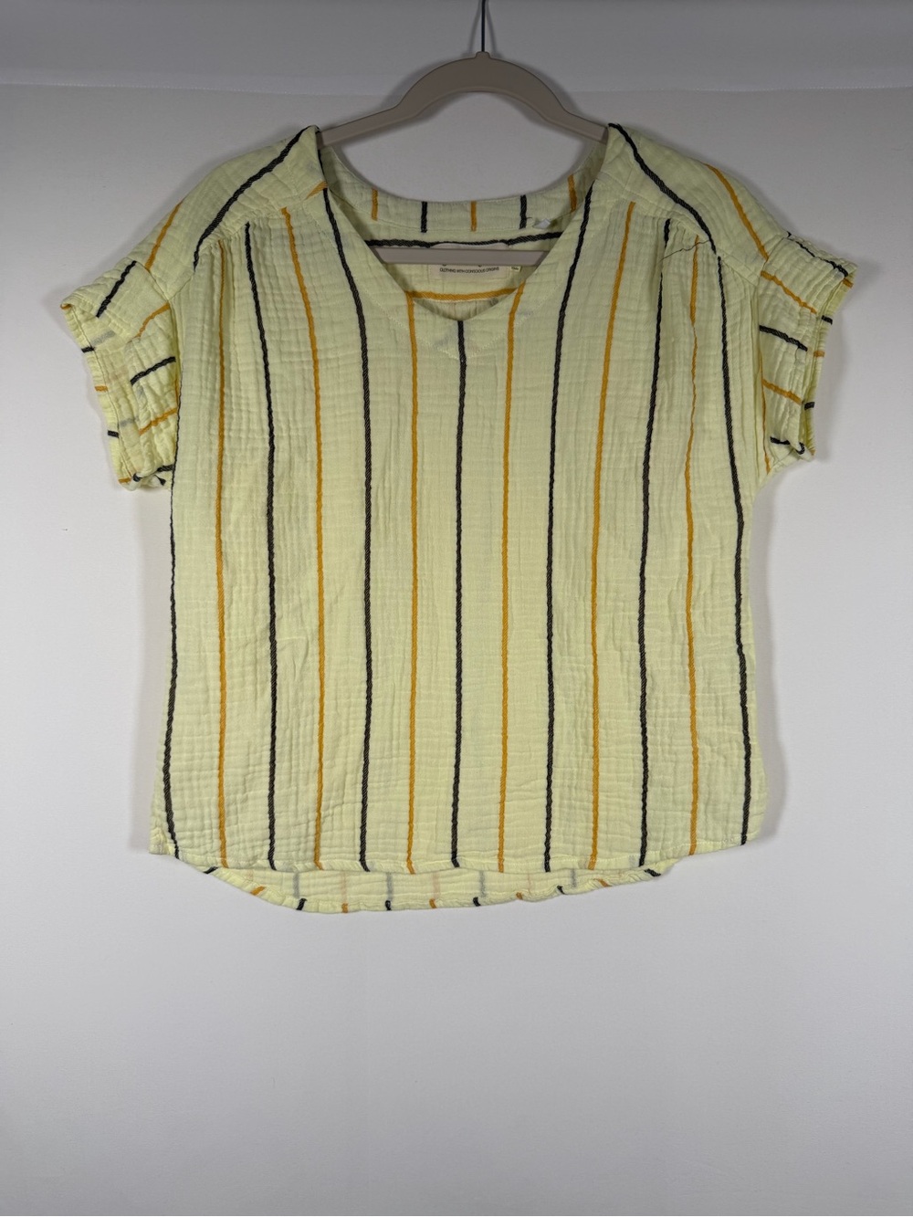 Aventura Pale Yellow Stripe Short Sleeve Tee Outdoors, Granola, Organic Cotton